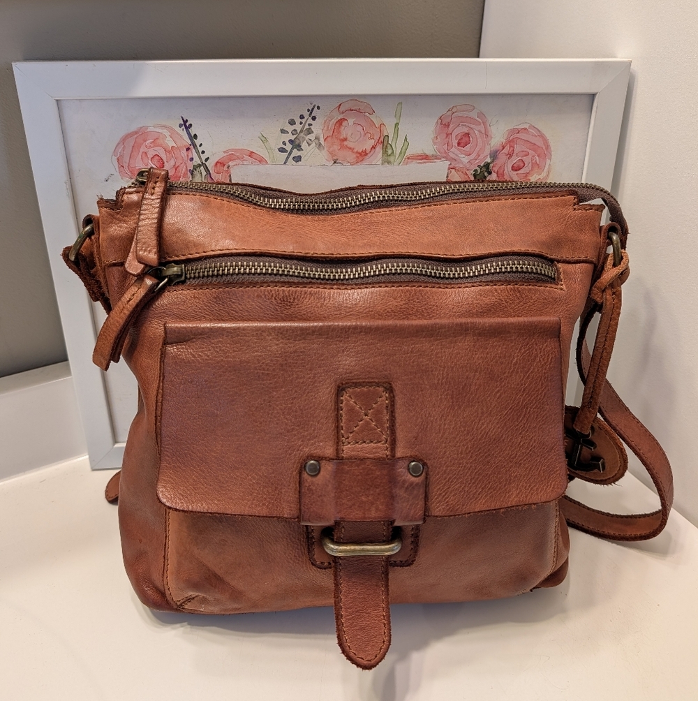 🤎EUC Harbour 2nd Hazel Genuine Leather Zip-Top Crossbody with Brass Accents